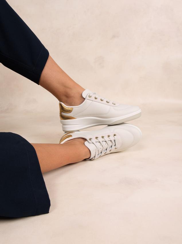 Women's leather sneakers White and Gold BRANDIE