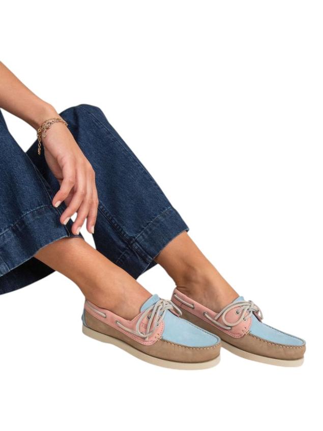 Chaussures bateau femme beige et rose et oxygene PHENISE