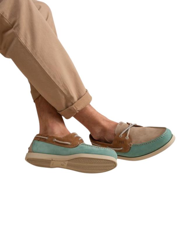 Chaussures bateau homme vert d'eau et tan PHENIS