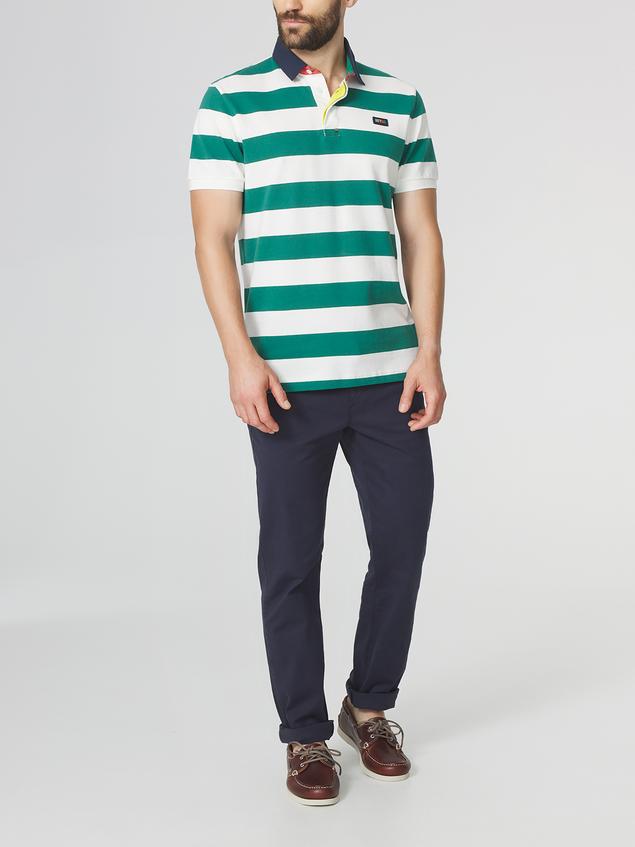 Polo Homme Coupe Ajustée Rayures Blanc et Vert SERGOPOL