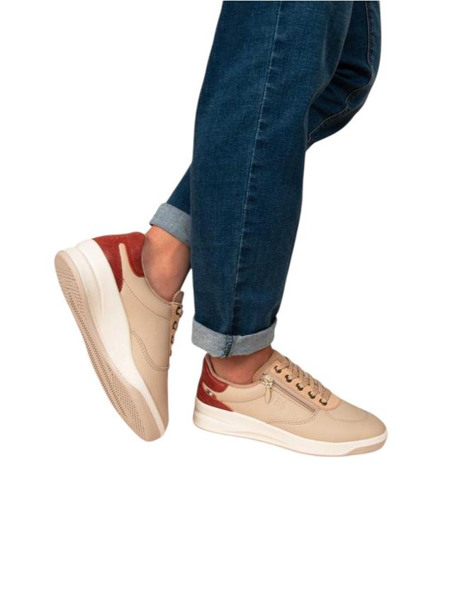 Tennis en cuir femme beige et rouille BRAZIP