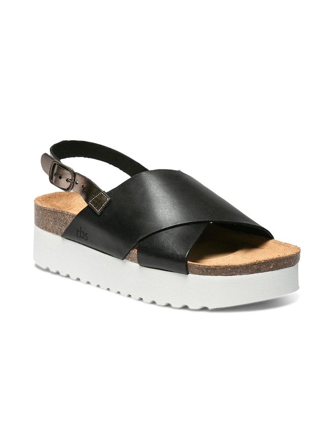 Sandales Plateforme Femme Cuir Noir