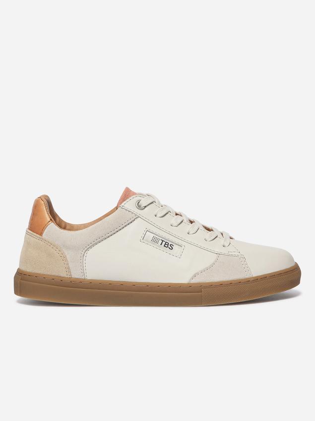 Baskets Cuir Femme Fabriquées en France Off-White et Beige et Rose MAULINE