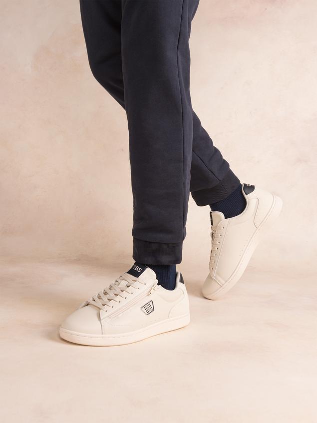 Baskets Homme Zippées Dessus Cuir Beige LAURICK