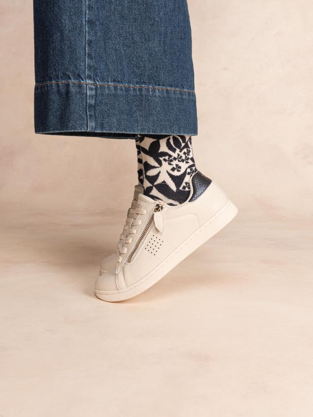 Baskets Femme Zippées Cuir Beige LORAZIP