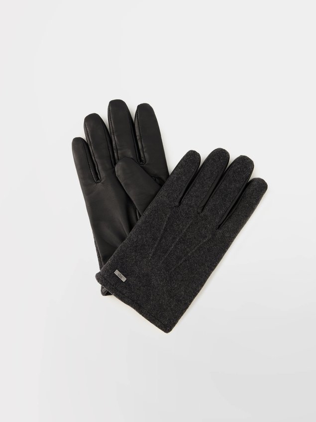 Gants Homme Cuir & Textile Doublés Laine/Polyamide Noir ALANGLOV