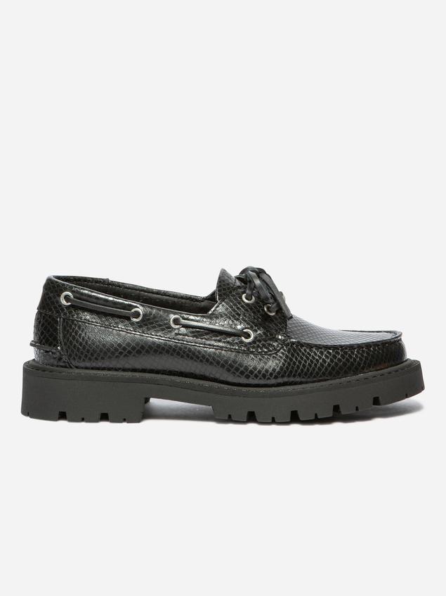 Chaussure bateau femme Python noir LAZARIA