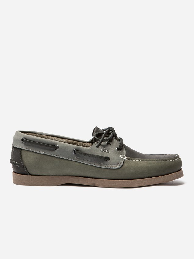 Chaussures Bateau Homme Cuir Kaki et Gris PHENIS