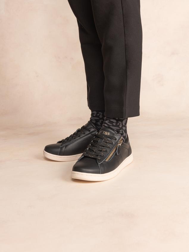 Baskets Femme Zippées Cuir Noir LORAZIP