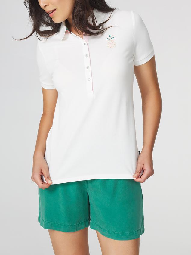 Polo Femme Fentes Côtés Piqué Blanc BONIEPOL
