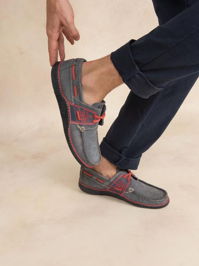 Chaussures Bateau Homme Cuir Marine et Rouge GLOBEK