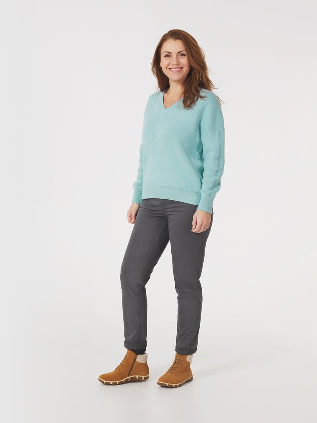 Pull Femme Tricot Col V Coton Laine Vert Clair ENOLAVER