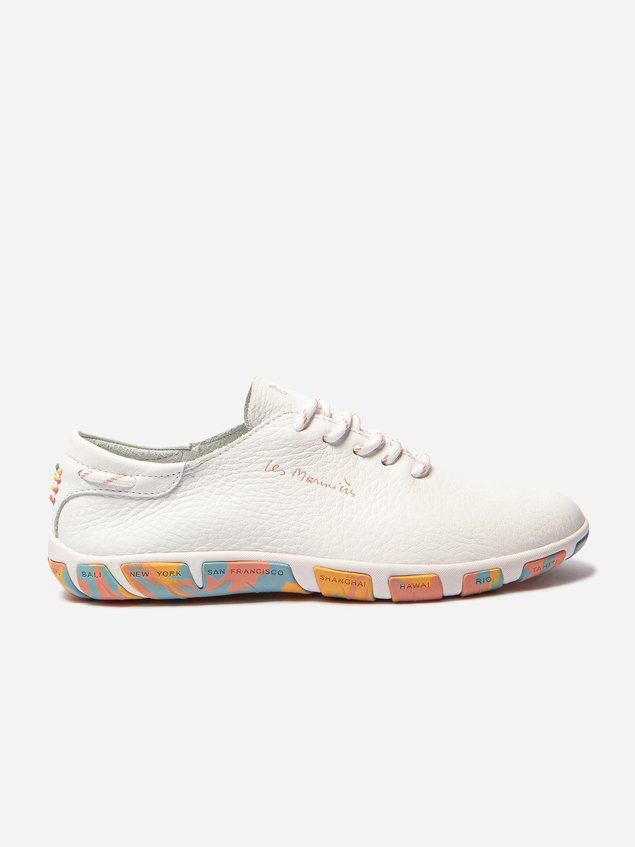 Tennis Femme Confort Cuir Blanc Semelle Multico