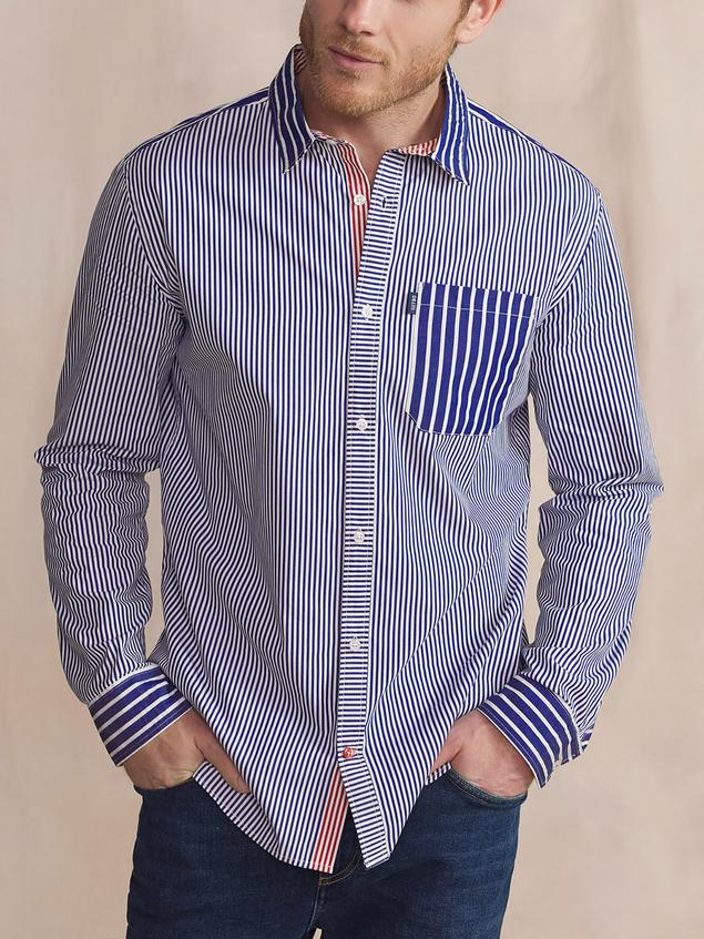 Chemise Homme Coupe Regular Rayures Bleu et Rouge ZAYNECHE