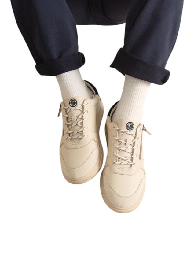 Men's leather sneakers Cream and Navy GEDEZIP