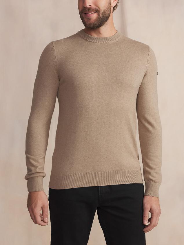 Pull Homme Col Rond Laine Coton Beige MALIKRON