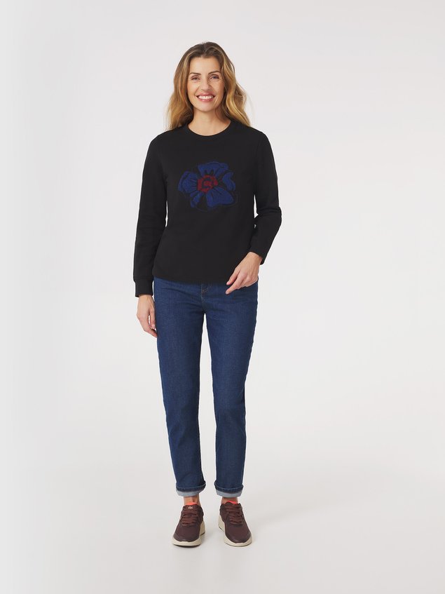 Sweat Femme Molletonné Brodé Noir HELGARON