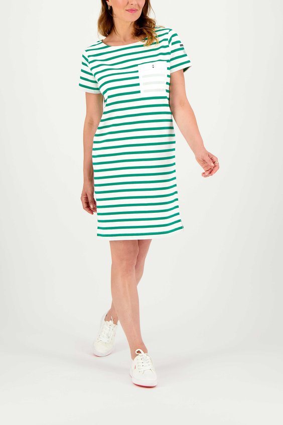 Robe Femme Coton Marinière Blanc et Vert