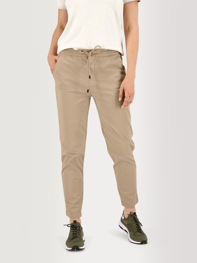 Pantalon Femme Ceinture Elastiquée Coton Beige