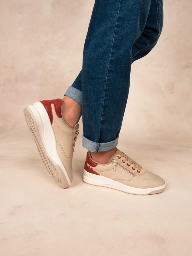 Tennis en cuir femme beige et rouille BRAZIP