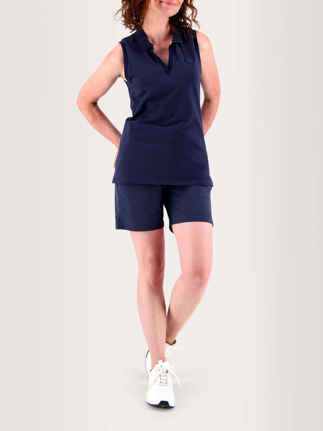 Polo Femme Sans Manches Coton Stretch Marine