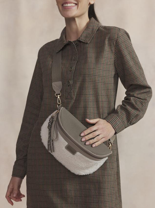 Sac Banane Femme Cuir Dark Taupe et Off White JAZABAN