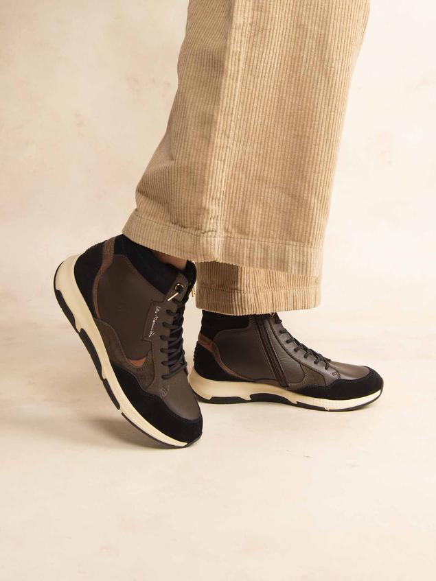 Baskets Mi-Montantes Femme Cuir Chocolat et Noir JUNIMID