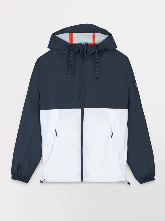 Coupe-Vent Homme Imperméable A Capuche Marine et Blanc