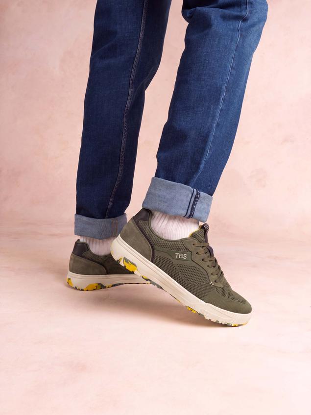 Tennis en toile homme kaki et jaune NEOPOLE