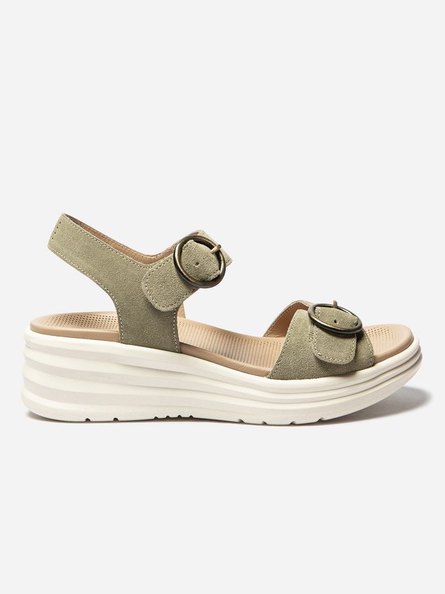 Sandales Femme Compensées Cuir Velours Vert