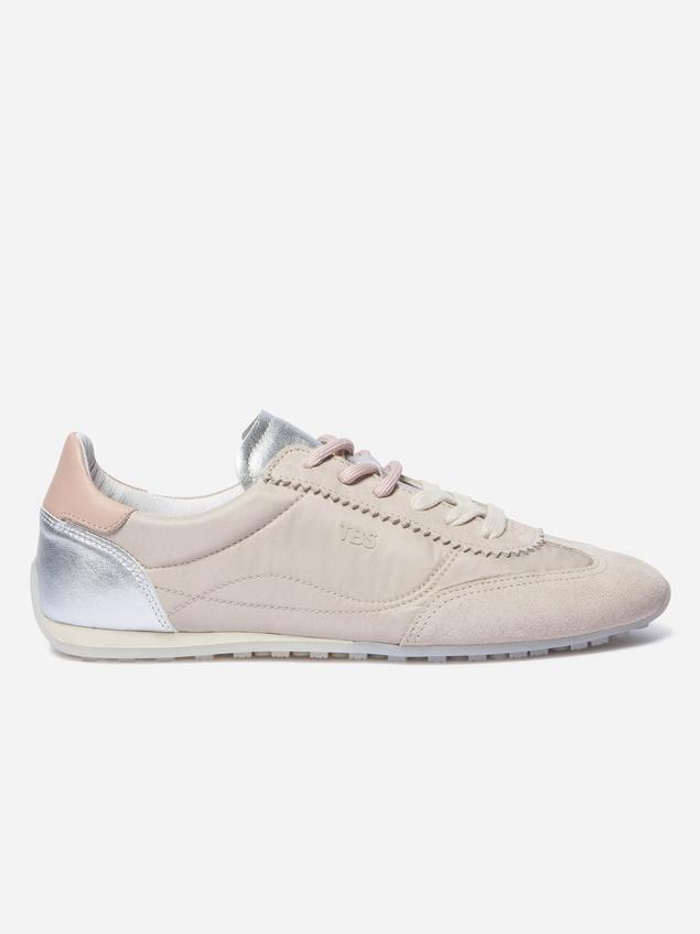 Tennis en cuir femme beige et rose ESTRELA