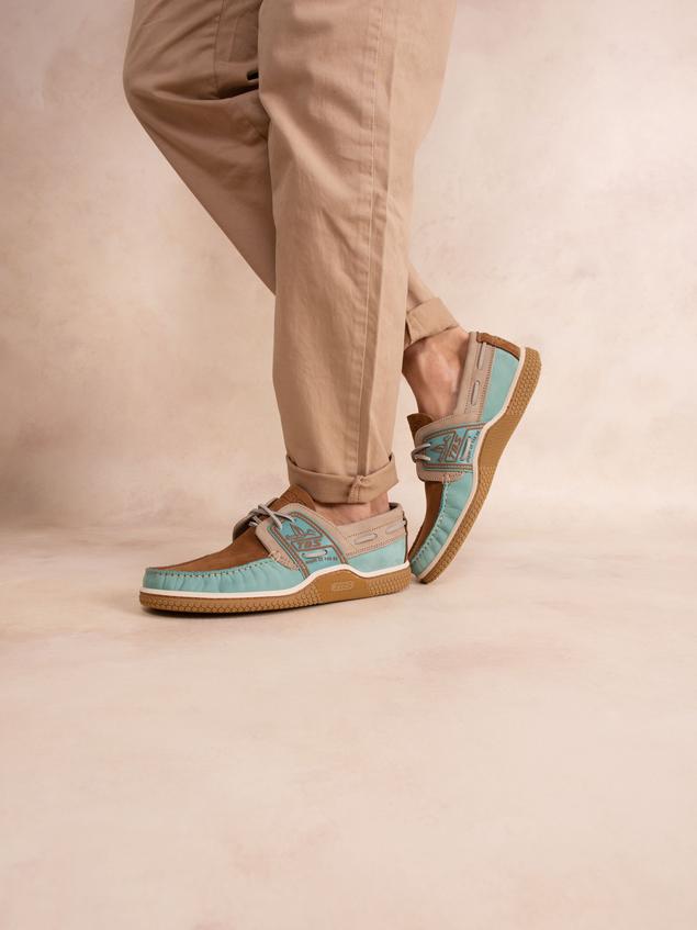 Chaussures bateau homme vert d'eau et tan GLOBEK