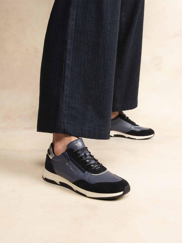 Running Femme Doublée Textile Cuir Ardoise et Marine JAZAZIP