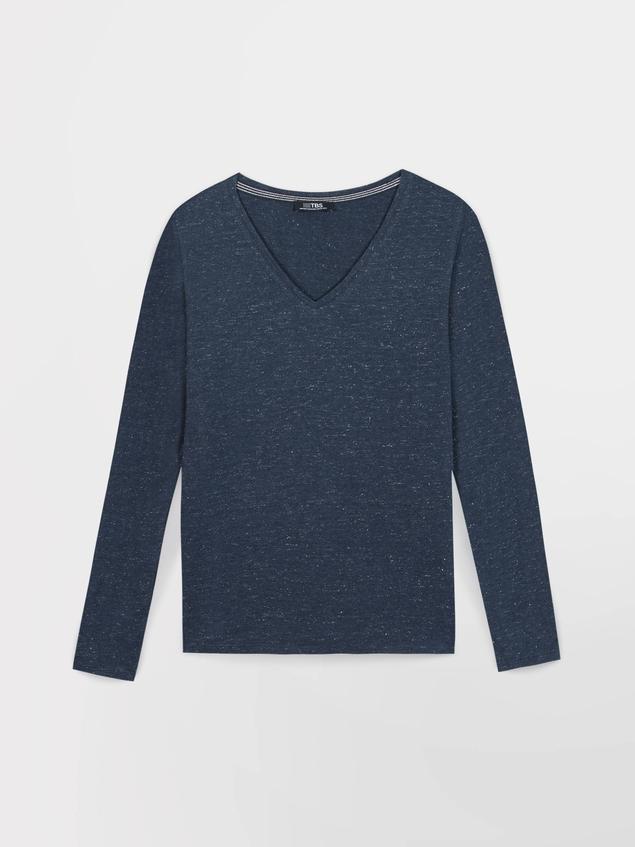 Tee Shirt Femme Manche Longues Coton Bleu ADINALON