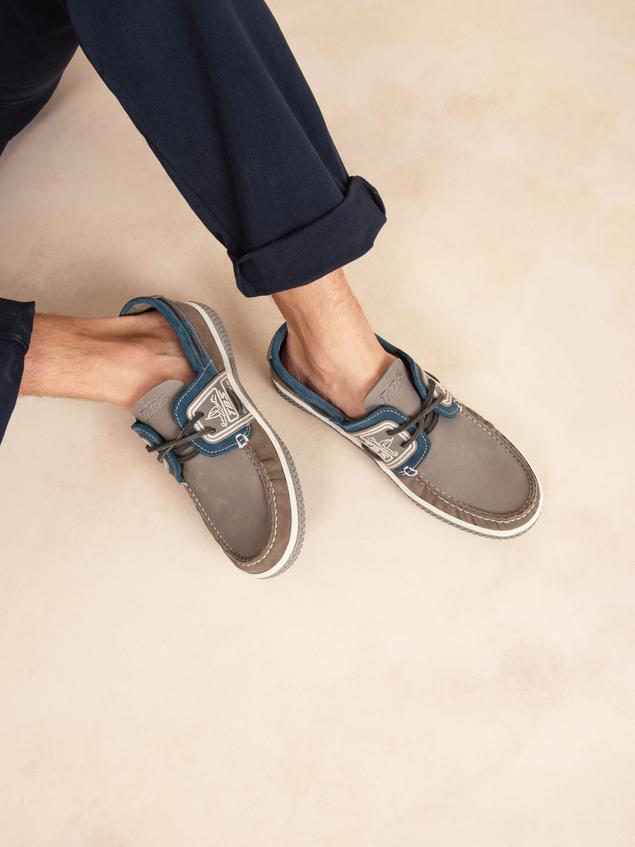 Men's Leather Grey and Blue Boat Shoes GLOBEK