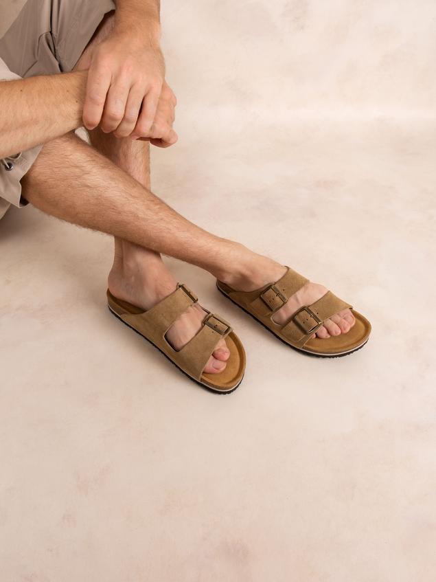 Mules Homme Cuir Fabrication Européenne Fermeture Boucle Beige NEYLANN