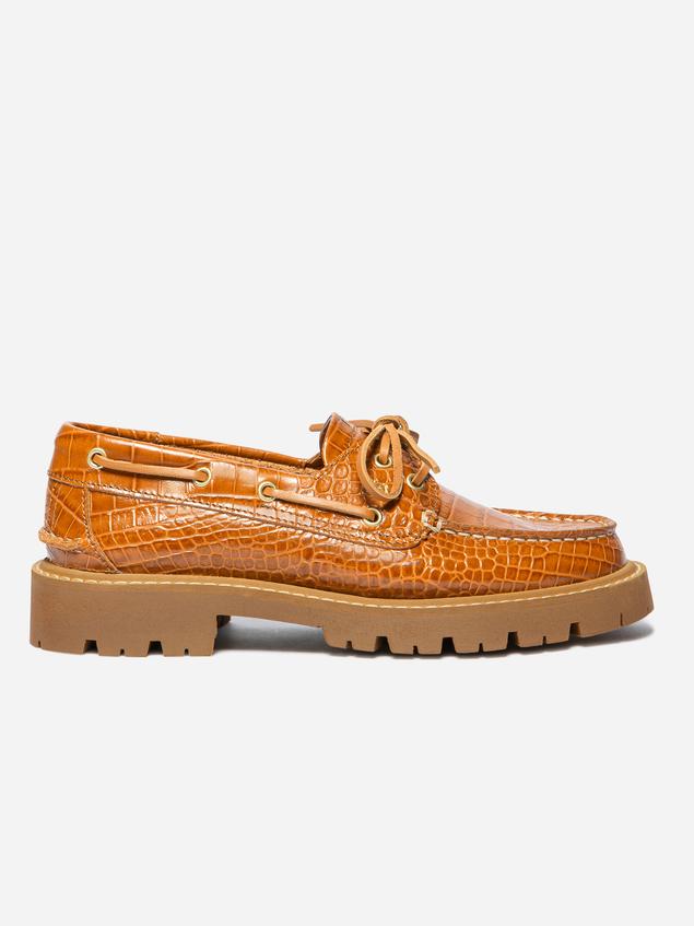 Chaussure bateau femme Croco cognac LAZARIA