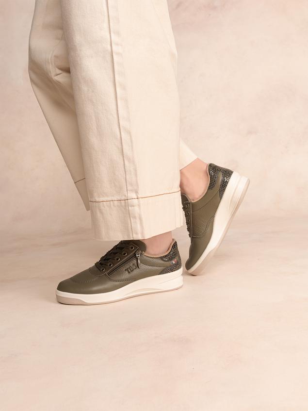 Baskets Femme Fabriquées en France Zippées Dessus Cuir Vert BRAZIP2