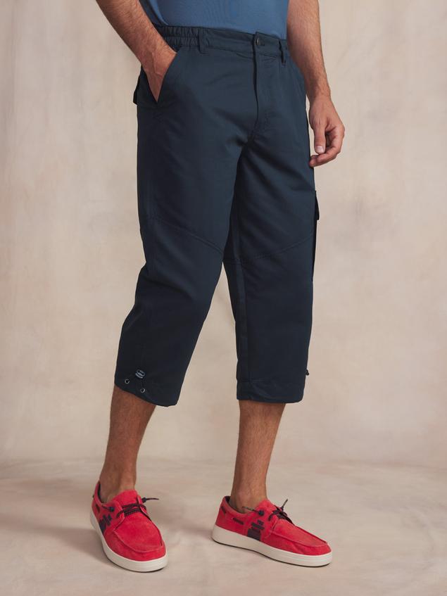 Men's Semi-Elasticated Waist Navy Capri Trousers FUPPACOU