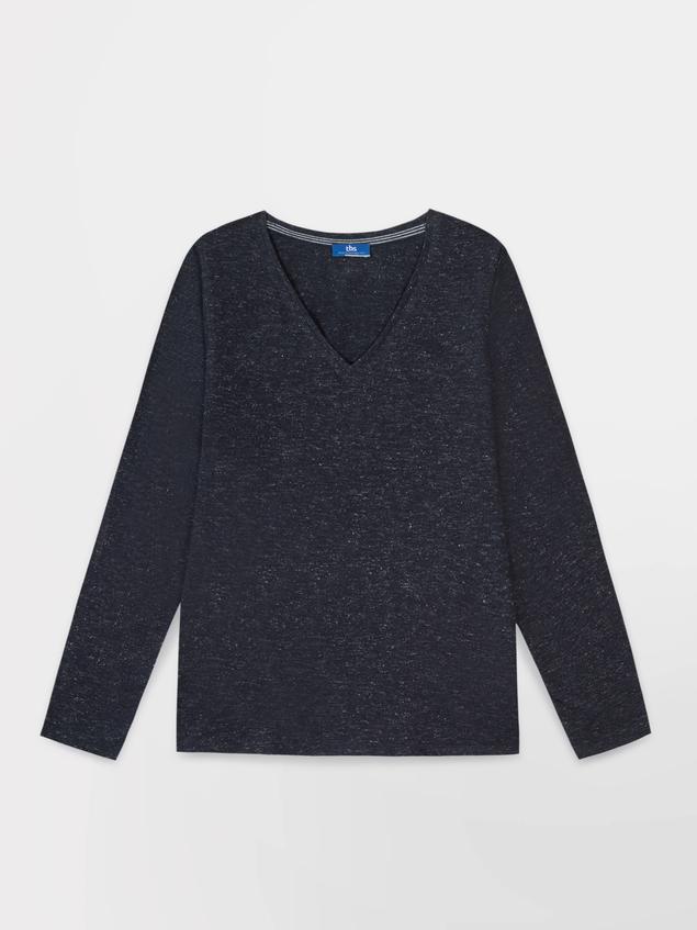 Tee Shirt Femme Manche Longues Coton Bleu ADINALON