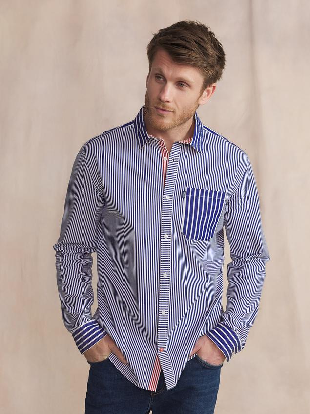 Chemise Homme Coupe Regular Rayures Bleu et Rouge ZAYNECHE
