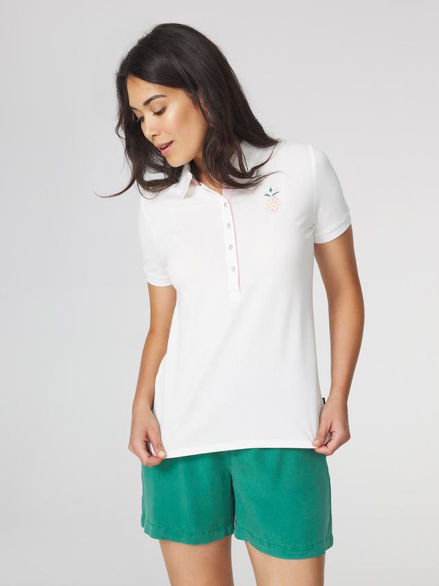 Polo Femme Fentes Côtés Piqué Blanc BONIEPOL