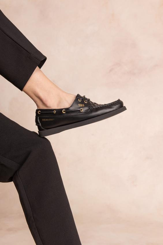 Chaussure Bateau Femme Cuir Marin Noir PHENISE