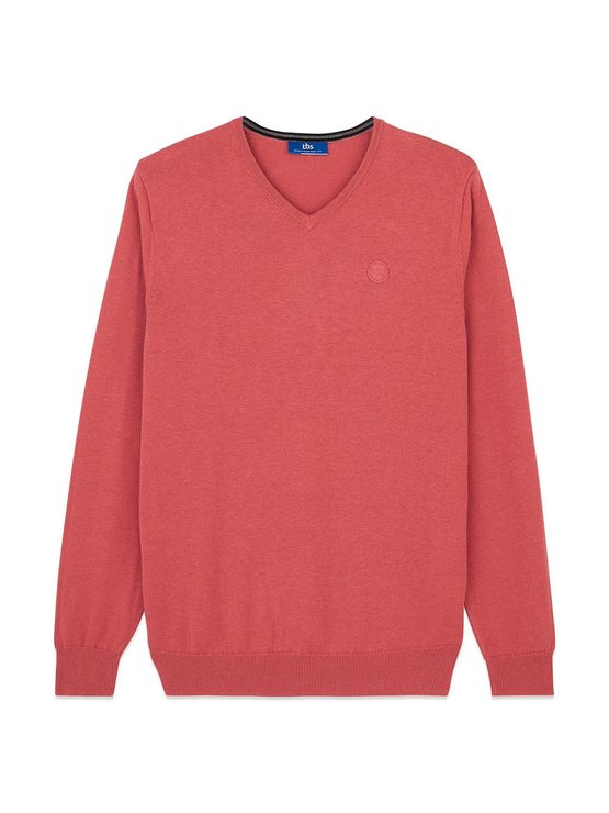 Pull Fin Homme Col V Rouge