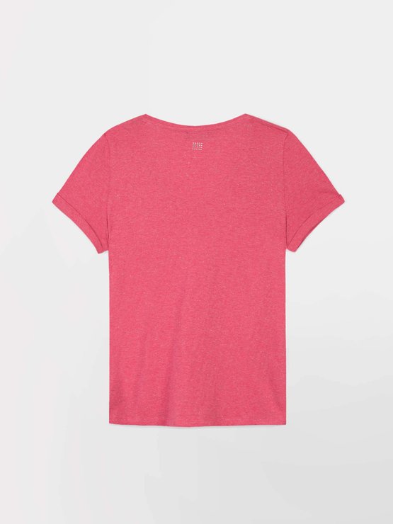 Tee Shirt Femme Col V Jersey Coton Rose Fushia tbs