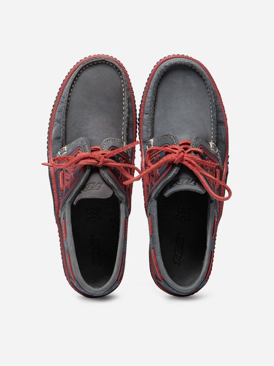 Chaussures Bateau Homme Cuir Marine et Rouge