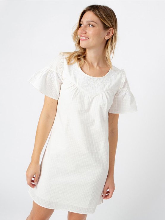 Robe Femme Détails Brodés Coton Blanc