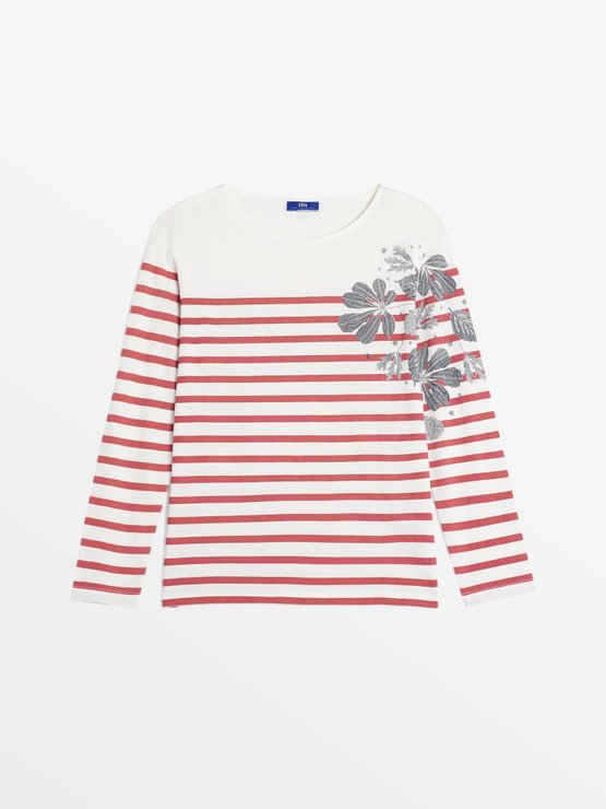Tee Shirt Marinière Femme Coton Biologique Blanc et Rouge