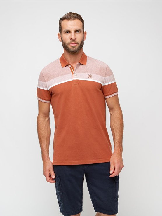 Polo Homme A Rayures Placées Terracotta