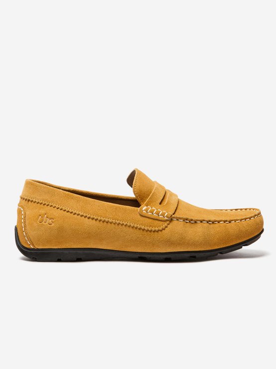 Mocassins Homme Confort Cuir Velours Jaune tbs